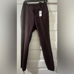 NWT Express Men Slim Burgundy Wool-Blend Flannel Elastic Waist Suit Pant
